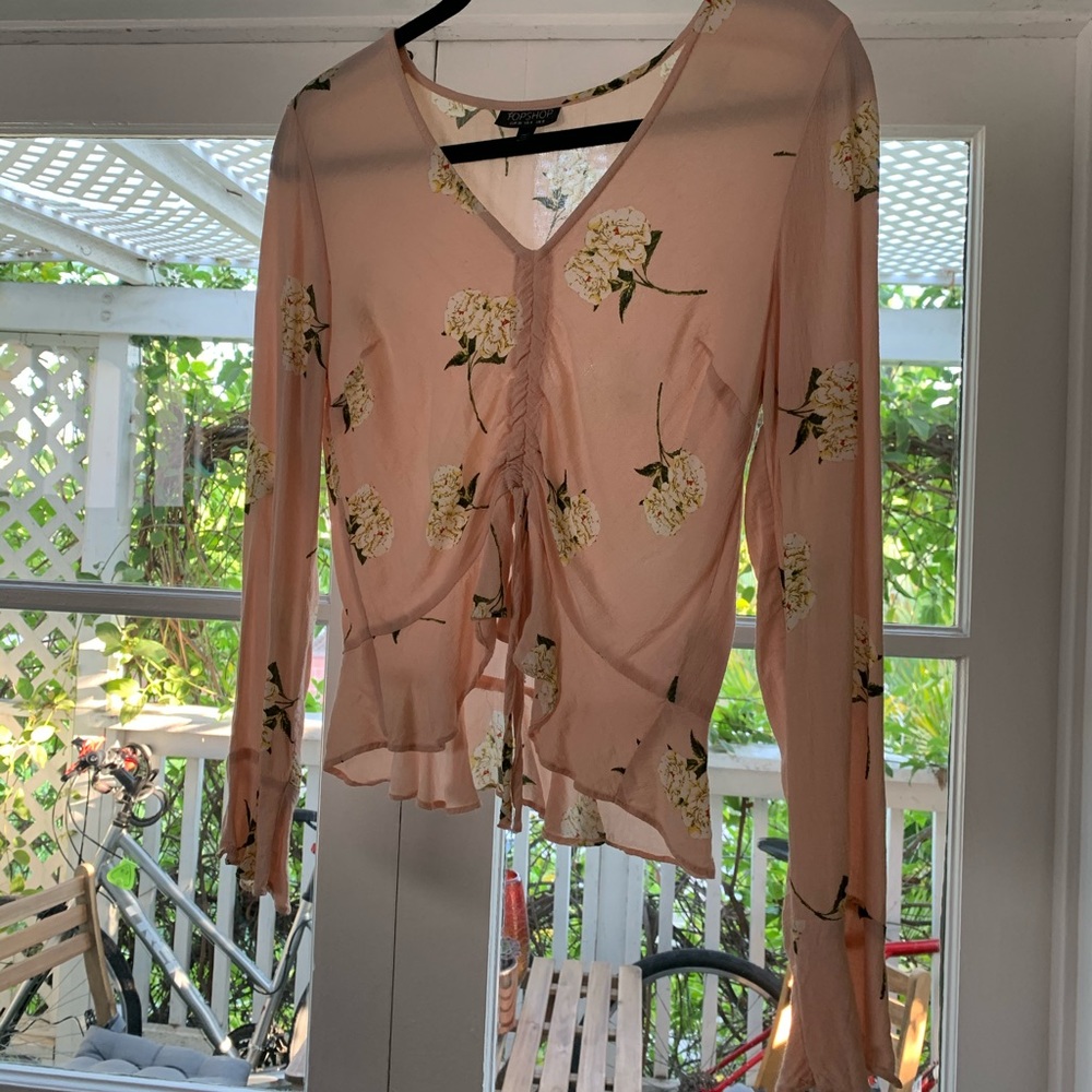 Topshop Long Sleeve Floral Crop Top